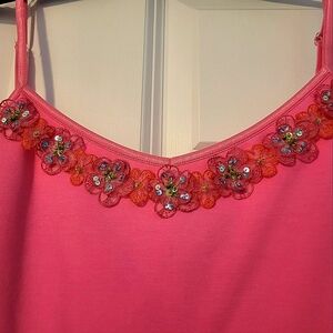 Lilly Pulitzer pink cami shelf bra with floral lace and sequin border size M